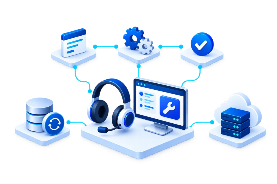Support, monitoring and recovery connected in one workflow.